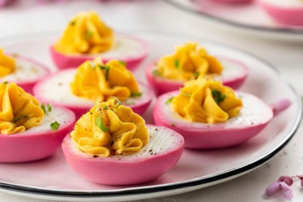 Šventiniai užkandžiai Velykoms: įdaryti rožiniai kiaušiniai